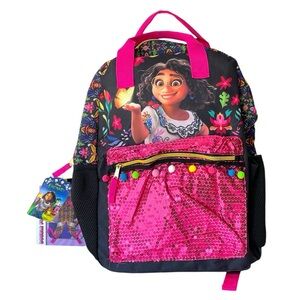 Kids Backpack 17" Disney Encanto Pink Sequins Backpack School Book Shoulder Bag